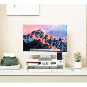 حامل حامل الشاشة، رف حامل الكمبيوتر المحمول مع درج منظم (أبيض) in Kuwait