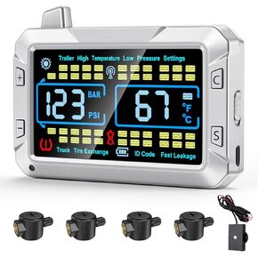 Tire Pressure Monitoring System 4 Flow Thru Sensors 0-188PSI 4.3" Color Screen up to 43 Tires RV TPMS with 6 Alerts Monitor for Trailer/Truck/Camper/5th Wheel,Signal Booster/No Removal Inflation in Kuwait