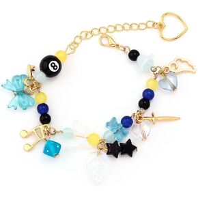 Black 8 Ball Charm Bracelet - Y2K Bow Dopamine Leaf Star Bracelets - Gift for Sister Bestie Friend in Saudi Arabia
