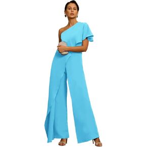 Mother of The Bride Jumpsuit Chiffon One Shoulder Ruffles Wedding Guest Pantsuit for Women in Saudi Arabia