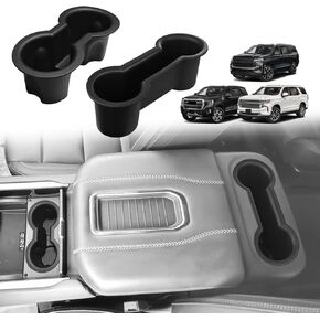 Muslogy Center Console Front&Rear Cup Holder Inserts Compatible with 2021-2025 2026 GMC Yukon Chevy Tahoe Suburban Accessories Middle Console Silicone Organizer Non-Slip Drink Stopper 2PCS Set in Saudi Arabia