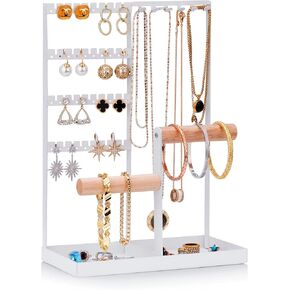 Jewelry Stand Organizer for Necklaces Earrings Bracelets, Metal Jewelry Stand with Tray Base, White Necklace Holder Display in Saudi Arabia