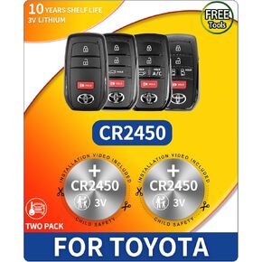 استبدال بطارية مفتاح فوب لتويوتا (سيينا، كورولا كروس، RAV4 برايم، فينزا، بريوس، تندرا، جراند هايلاندر، تاكوما، كراون، سيكويا، bZ4x) جهاز تحكم عن بعد ذكي (تحقق من دليل الإعداد) عبوتان CR2450 in Kuwait