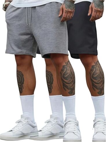 SHENHE Men's 2 Pack Sweat Shorts Drawstring Waist Straight Leg Casual Lounge Workout Shorts in Saudi Arabia