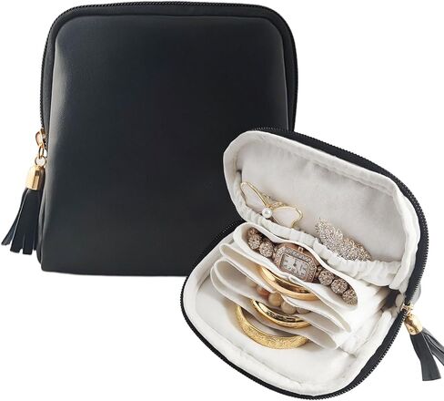 shunmei Mini Travel Jewelry Bag, Small Travel Jewelry Case, Portable Leather Jewelry Pouches for Storage, Necklaces, Earrings, Rings, Bracelets Organizer, Christmas Gifts for Women Girls-Coffee in Saudi Arabia