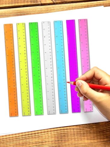 12 Inch 7 Pack Color Transparent Ruler Plastic Rulers with Inches Centimeters Millimeter, for Student School and Office Drawing Measuring Tools in Saudi Arabia