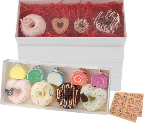 50 قطعة من صناديق المخبوزات الطويلة مقاس 12 × 4.8 × 2 صناديق فراولة شفافة مغطاة بالشوكولاتة، صناديق بسكويت مع نافذة، صناديق حلوى بيضاء، صناديق حلوى، صناديق معكرون لعيد الميلاد وعيد الحب in Kuwait