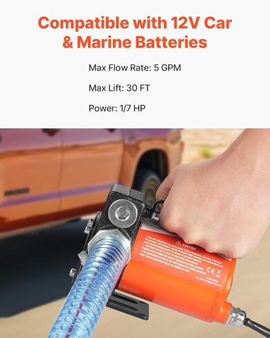 VEVOR 12V DC Fuel Transfer Pump, 5.3 GPM, Portable Electric Diesel Transfer Pump, with Auto Shut-Off Fuel Nozzle, Long Inlet & Outlet Hose, 1/10 HP for Gasoline, Kerosene, Diesel, Methanol Blends in Saudi Arabia