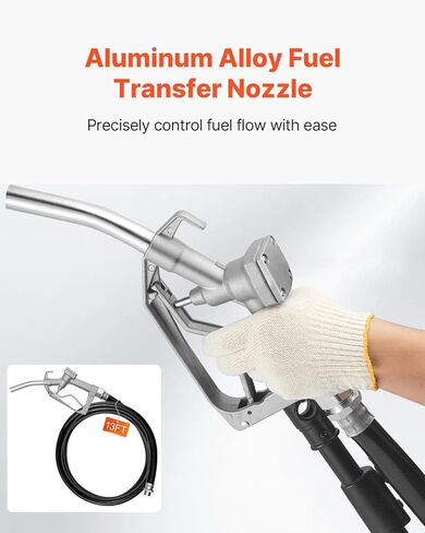 VEVOR 12V DC Fuel Transfer Pump, 5.3 GPM, Portable Electric Diesel Transfer Pump, with Auto Shut-Off Fuel Nozzle, Long Inlet & Outlet Hose, 1/10 HP for Gasoline, Kerosene, Diesel, Methanol Blends in Saudi Arabia