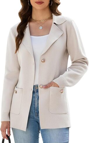 Women's Sweater Blazers Bussiness Casual Jacket Long Sleeve Cardigan Button Front Lapel Suit with Pockets in Saudi Arabia