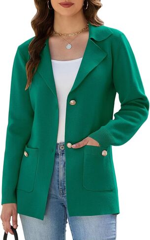 Women's Sweater Blazers Bussiness Casual Jacket Long Sleeve Cardigan Button Front Lapel Suit with Pockets in Saudi Arabia