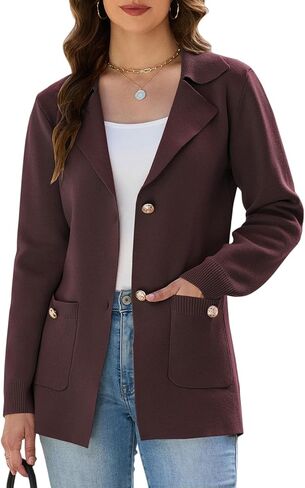 Women's Sweater Blazers Bussiness Casual Jacket Long Sleeve Cardigan Button Front Lapel Suit with Pockets in Saudi Arabia