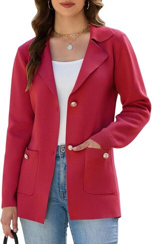Women's Sweater Blazers Bussiness Casual Jacket Long Sleeve Cardigan Button Front Lapel Suit with Pockets in Saudi Arabia