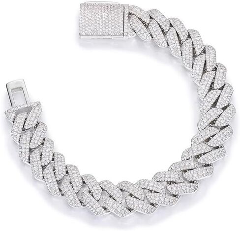 Solid Gold over S925 Silver 15mm Diamond-Cut Cuban Chain Triple Row Moissanite Bracelet, Hip Hop Textured Design for Men in Kuwait