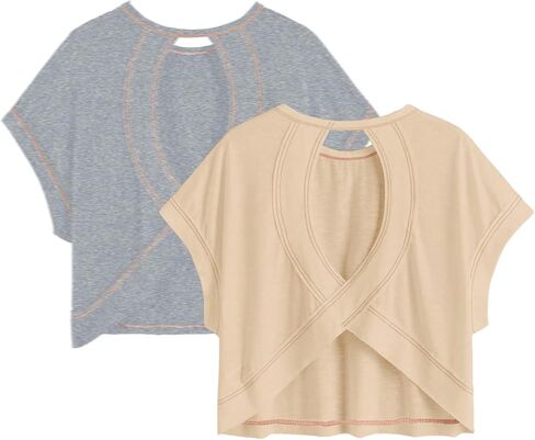 Girl's 2 Packs Open Back Backless Tops Criss Cross Short Sleeve T Shirts Crewneck Casual Tees in Saudi Arabia