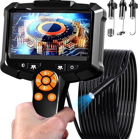 كاميرا Daxiongmao ذات عدسة مزدوجة مع ضوء، منظار شاشة IPS 5 بوصات، كاميرا فحص عالية الدقة 1080 بكسل مع أضواء، كابل مرن مقاوم للماء IP67 للسيارات/المنزل/الجدار/الأنابيب/السيارة (16.4 قدمًا) in Kuwait