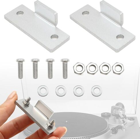 Turntable Dust Cover Hinges - Repair Tabs and Hinge Brackets for Technics SL-D2 3200 B2 Q2 D3 - Includes 2-Brackets, 4-Screws, 4-Washers, and 4-Nuts - Easy Installation for Turntable Dust Cover Repair in Kuwait
