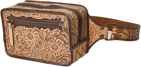 American Darling Western Fanny Pack, Hand-Tooled Floral Carved Genuine Leather Waist Bag with Multi-Pocket Design for Everyday Carry in Saudi Arabia