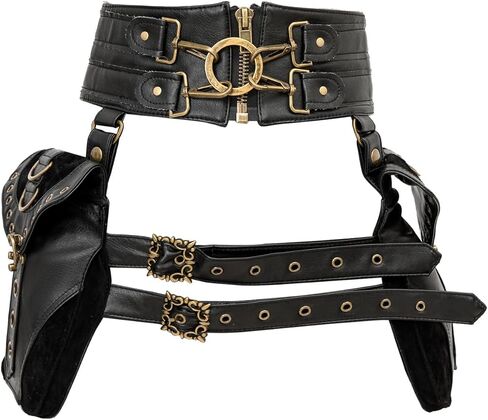 حزام الخصر القوطي SV SENVAN بجيوب مزدوجة - حقيبة Steampunk Hip قابلة للتعديل، مناسبة للعب الأدوار (LARP)، الطراز القوطي، مهرجانات عصر النهضة، والأزياء البديلة in Saudi Arabia