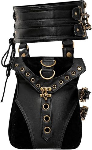 حزام الخصر القوطي SV SENVAN بجيوب مزدوجة - حقيبة Steampunk Hip قابلة للتعديل، مناسبة للعب الأدوار (LARP)، الطراز القوطي، مهرجانات عصر النهضة، والأزياء البديلة in Saudi Arabia