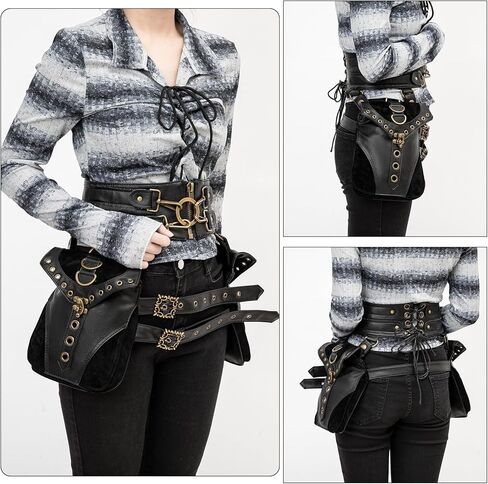 حزام الخصر القوطي SV SENVAN بجيوب مزدوجة - حقيبة Steampunk Hip قابلة للتعديل، مناسبة للعب الأدوار (LARP)، الطراز القوطي، مهرجانات عصر النهضة، والأزياء البديلة in Saudi Arabia
