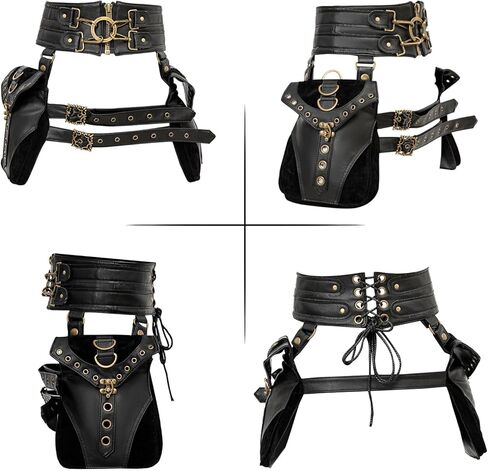 حزام الخصر القوطي SV SENVAN بجيوب مزدوجة - حقيبة Steampunk Hip قابلة للتعديل، مناسبة للعب الأدوار (LARP)، الطراز القوطي، مهرجانات عصر النهضة، والأزياء البديلة in Saudi Arabia