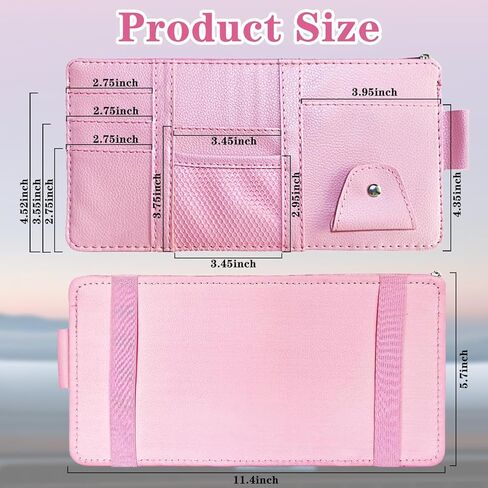 منظم حاجب الشمس (وردي)، حامل تخزين حاجب السيارة للنظارات الشمسية والوثائق والبطاقات والقلم، وجيب بسحاب، يناسب سيارات السيدان والشاحنات وسيارات الدفع الرباعي والإكسسوارات الداخلية للسيارات in Kuwait