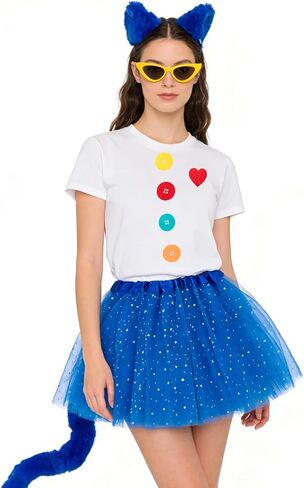 Blue Cat Costume for Women Halloween Accessories with Headband Tutu Skirt Glasses Fur Tail Buttons for Cosplay in Kuwait