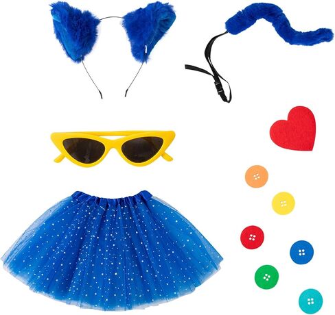 Blue Cat Costume for Women Halloween Accessories with Headband Tutu Skirt Glasses Fur Tail Buttons for Cosplay in Kuwait