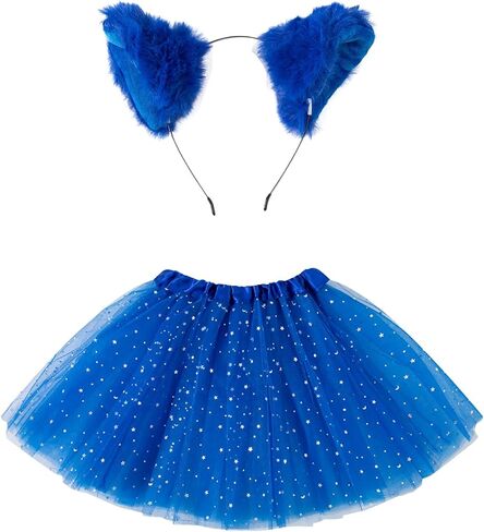 Blue Cat Costume for Women Halloween Accessories with Headband Tutu Skirt Glasses Fur Tail Buttons for Cosplay in Kuwait