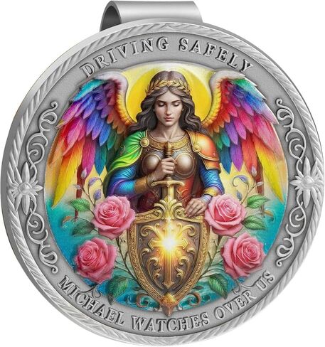 مشبك قناع القديس مايكل، الملاك الحارس لمشبك قناع السيارة، ملحقات السيارة هدية السلامة المسيحية الدينية لصديق عائلة السائق الجديد (فضي) in Kuwait