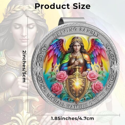 مشبك قناع القديس مايكل، الملاك الحارس لمشبك قناع السيارة، ملحقات السيارة هدية السلامة المسيحية الدينية لصديق عائلة السائق الجديد (فضي) in Kuwait