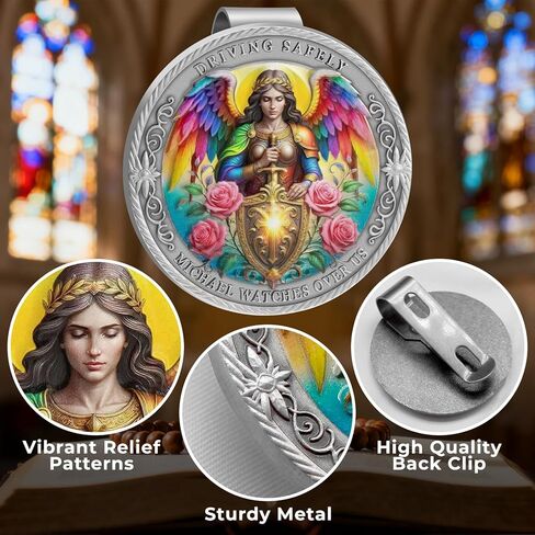 مشبك قناع القديس مايكل، الملاك الحارس لمشبك قناع السيارة، ملحقات السيارة هدية السلامة المسيحية الدينية لصديق عائلة السائق الجديد (فضي) in Kuwait
