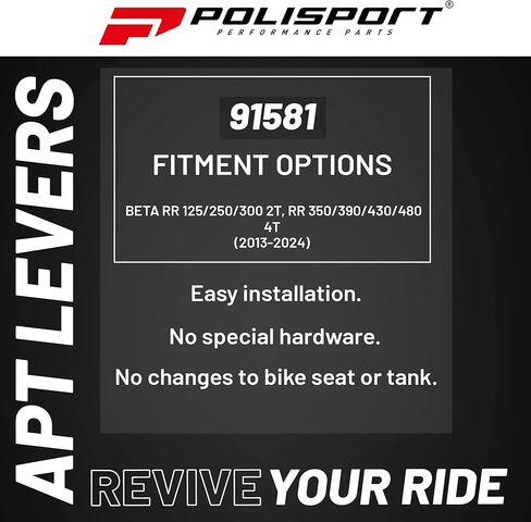 مجموعة أذرع Polisport APT غير قابلة للكسر - تناسب: Beta RR 125/250/300 2T، RR 350/390/430/480 4T (2013–2024) Motocross (MX/Enduro) أذرع الفرامل/القابض، مركب متين، شكل OEM، سهل التركيب باللون الأسود in Saudi Arabia
