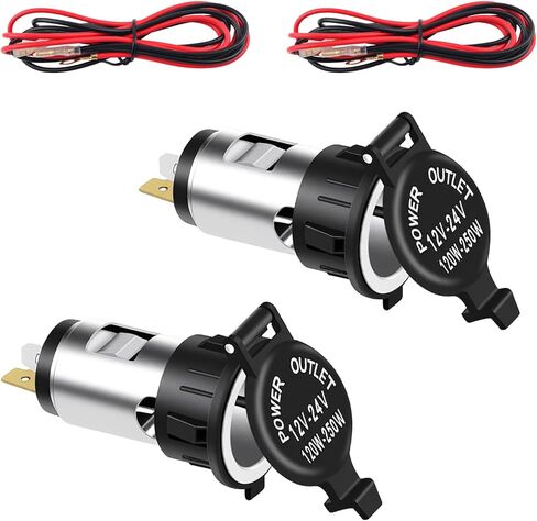 2PCS Car Cigarette Lighter Replacement,12-24V DC Car Power Outlet with Wiring Harness & Waterproof Cover,Universal Female Cars Cigarette Lighter Socket for Dash Cams/GPS in Kuwait