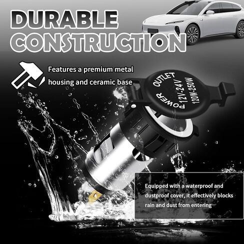 2PCS Car Cigarette Lighter Replacement,12-24V DC Car Power Outlet with Wiring Harness & Waterproof Cover,Universal Female Cars Cigarette Lighter Socket for Dash Cams/GPS in Kuwait