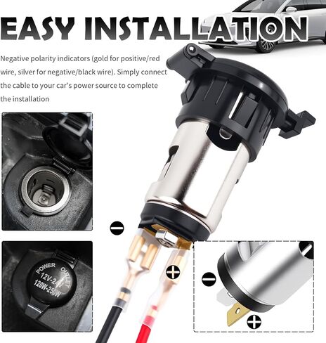 2PCS Car Cigarette Lighter Replacement,12-24V DC Car Power Outlet with Wiring Harness & Waterproof Cover,Universal Female Cars Cigarette Lighter Socket for Dash Cams/GPS in Kuwait