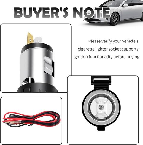 2PCS Car Cigarette Lighter Replacement,12-24V DC Car Power Outlet with Wiring Harness & Waterproof Cover,Universal Female Cars Cigarette Lighter Socket for Dash Cams/GPS in Kuwait