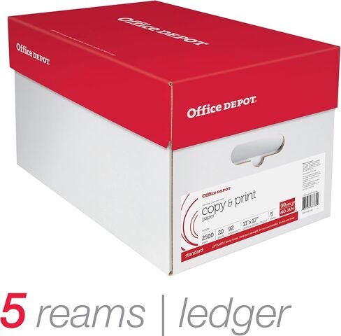 ورق النسخ والطباعة من العلامة التجارية Office Depot®، ورق دفتر الأستاذ، 20 رطلاً، 500 ورقة لكل رزمة، علبة مكونة من 5 رزمة in Saudi Arabia