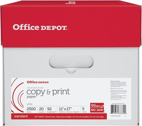 ورق النسخ والطباعة من العلامة التجارية Office Depot®، ورق دفتر الأستاذ، 20 رطلاً، 500 ورقة لكل رزمة، علبة مكونة من 5 رزمة in Saudi Arabia