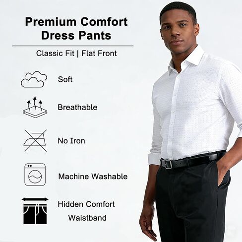 Men's Cotton Dress Pants Classic Fit, Non-Iron Straight-Leg Business Trousers, Casual Office Khaki Chinos in Saudi Arabia