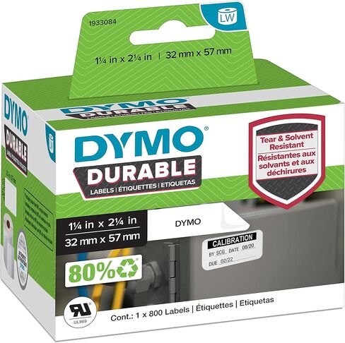 ملصقات صناعية متينة من DYMO LW لطابعات ملصقات الملصقات، بولي أبيض، 2-1/4 بوصة × 1-1/4 بوصة، 1 لفة من 800 in Saudi Arabia