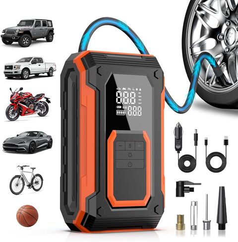 Tire Inflator Portable Air Compressor, 150PSI Cordless Air Pump for Car Tires, Dual Power - Battery & 12V DC, Portable Air Pump With Memory Function for Car, Motorcycle, Bike, Ball, etc in Saudi Arabia
