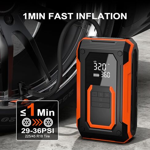 Tire Inflator Portable Air Compressor, 150PSI Cordless Air Pump for Car Tires, Dual Power - Battery & 12V DC, Portable Air Pump With Memory Function for Car, Motorcycle, Bike, Ball, etc in Saudi Arabia