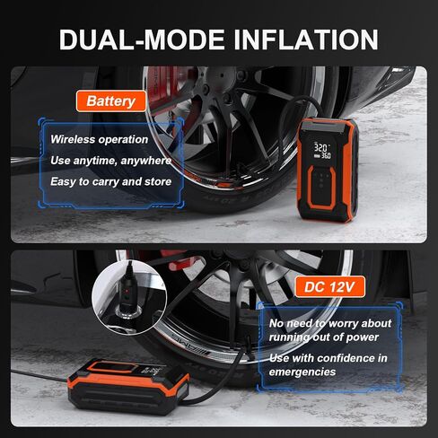 Tire Inflator Portable Air Compressor, 150PSI Cordless Air Pump for Car Tires, Dual Power - Battery & 12V DC, Portable Air Pump With Memory Function for Car, Motorcycle, Bike, Ball, etc in Saudi Arabia