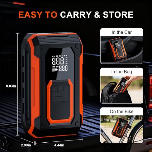 Tire Inflator Portable Air Compressor, 150PSI Cordless Air Pump for Car Tires, Dual Power - Battery & 12V DC, Portable Air Pump With Memory Function for Car, Motorcycle, Bike, Ball, etc in Saudi Arabia