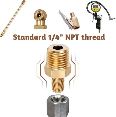 4 قطع محول منفاخ هواء نحاسي، 1/4 بوصة NPT (M) إلى صمام قياسي لصمام شريدر (م) لخرطوم ضاغط الهواء بريستا لإطارات السيارات in Saudi Arabia