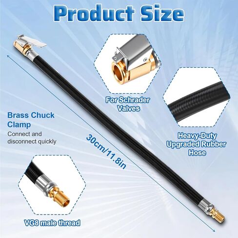 12'' Tire Inflator Extension Hose - High-Pressure Brass Chuck Adapter Tire Inflator Extension - Quick Connect Clip-On Air Chuck Universal Fit for Car Motorcycle Bicycle Maintenance in Saudi Arabia