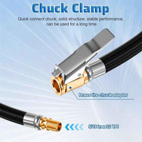12'' Tire Inflator Extension Hose - High-Pressure Brass Chuck Adapter Tire Inflator Extension - Quick Connect Clip-On Air Chuck Universal Fit for Car Motorcycle Bicycle Maintenance in Saudi Arabia