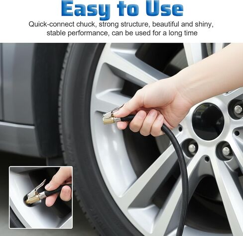 12'' Tire Inflator Extension Hose - High-Pressure Brass Chuck Adapter Tire Inflator Extension - Quick Connect Clip-On Air Chuck Universal Fit for Car Motorcycle Bicycle Maintenance in Saudi Arabia